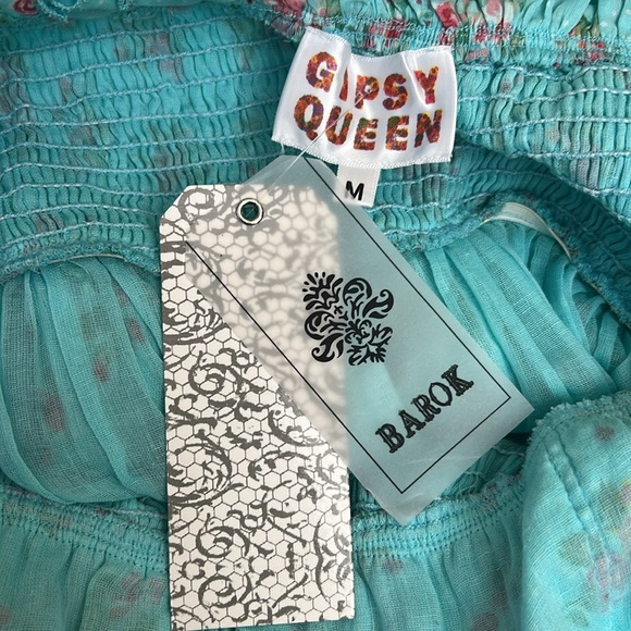 NWT Gipsy Queen Baroc Paris Floral Ruffle Tiered Halter Mini Dress Turquoise M - Picture 12 of 14